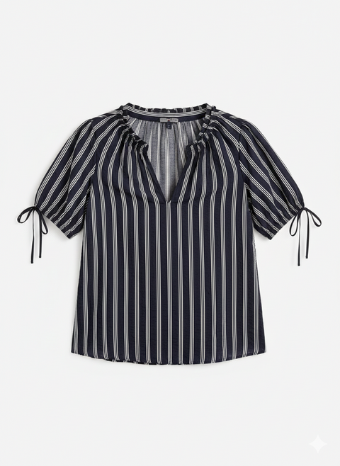 Tommy Hilfiger Women Navy Blue Vertical Striped V-Neck Blouse | Tommy Hilfiger in Lebanon