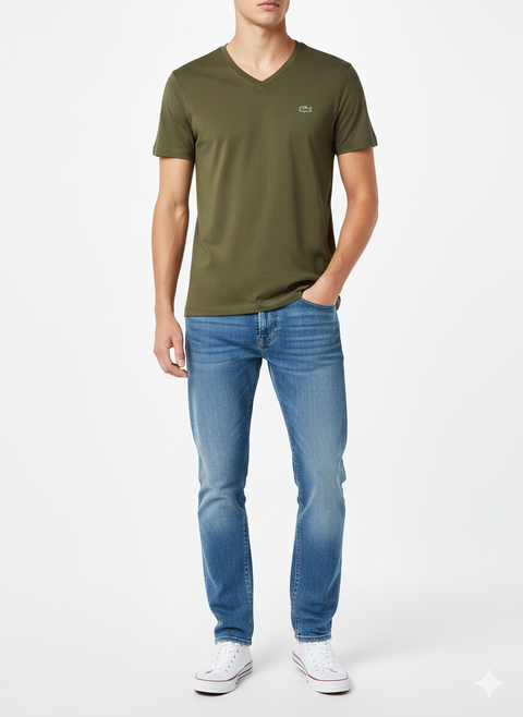 Lacoste Men's Olive Green V-Neck T-Shirt | Lacoste in Lebanon