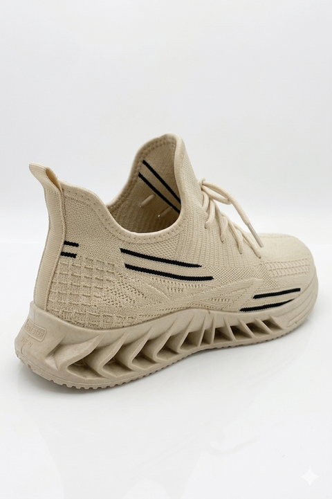 Akademiks Men's Beige Knit Blade-Sole Sneakers | Akademiks in Lebanon