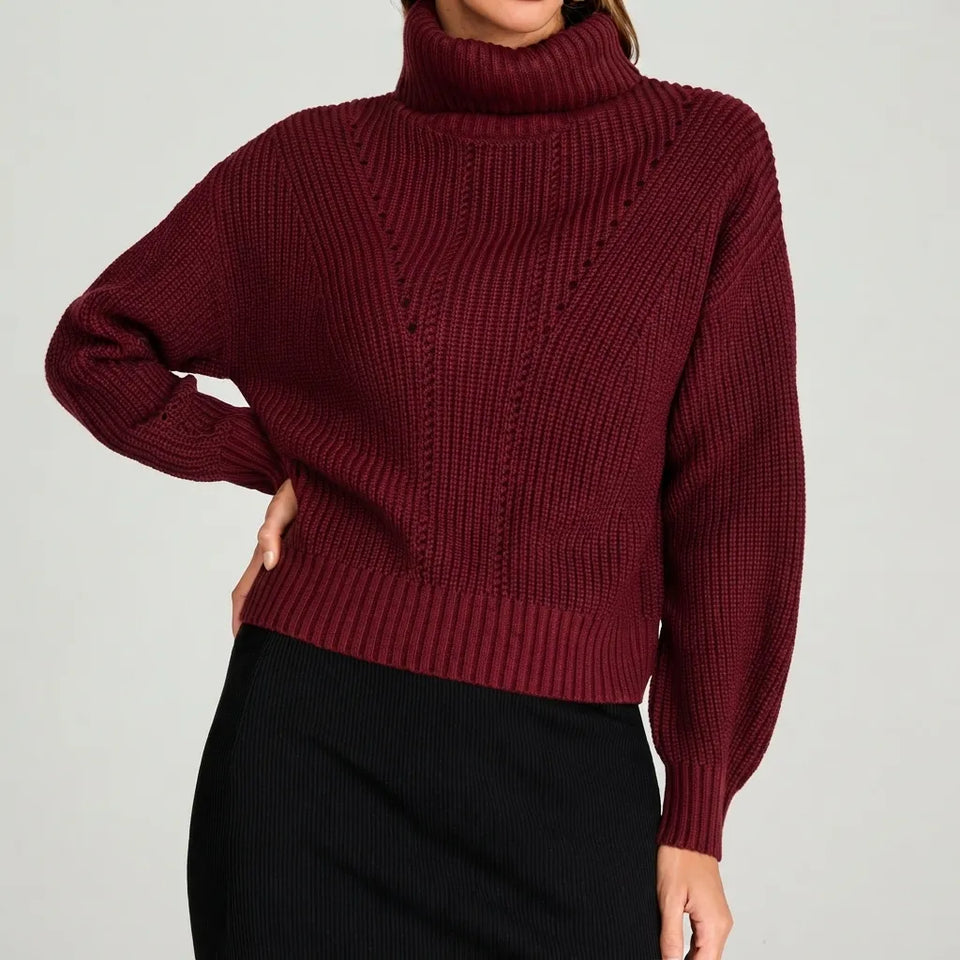 Sinsay Women's Burgundy Turtle Neck Subtle Pointelle Sweater