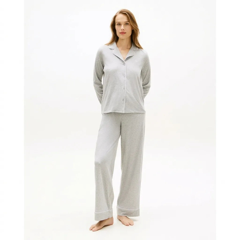 Tommy Hilfiger Women's Gray 2 Piece Long Sleeve Shirt And Pant Sleep Pajama Set