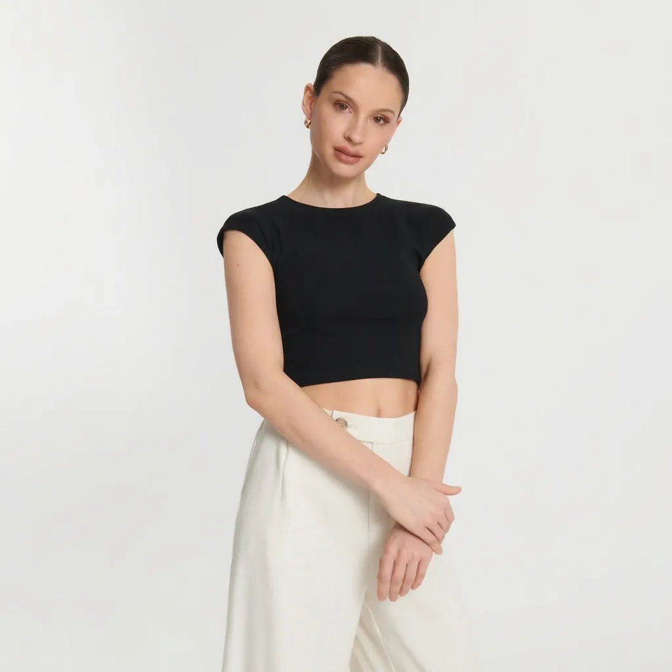 Sinsay Women's Black Plain Short Sleeve Crop Top
