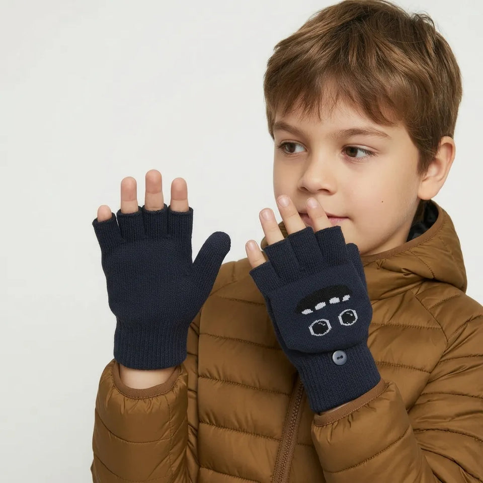 Sinsay Boy's Dark Navy Mitten Flap Fingerless Gloves