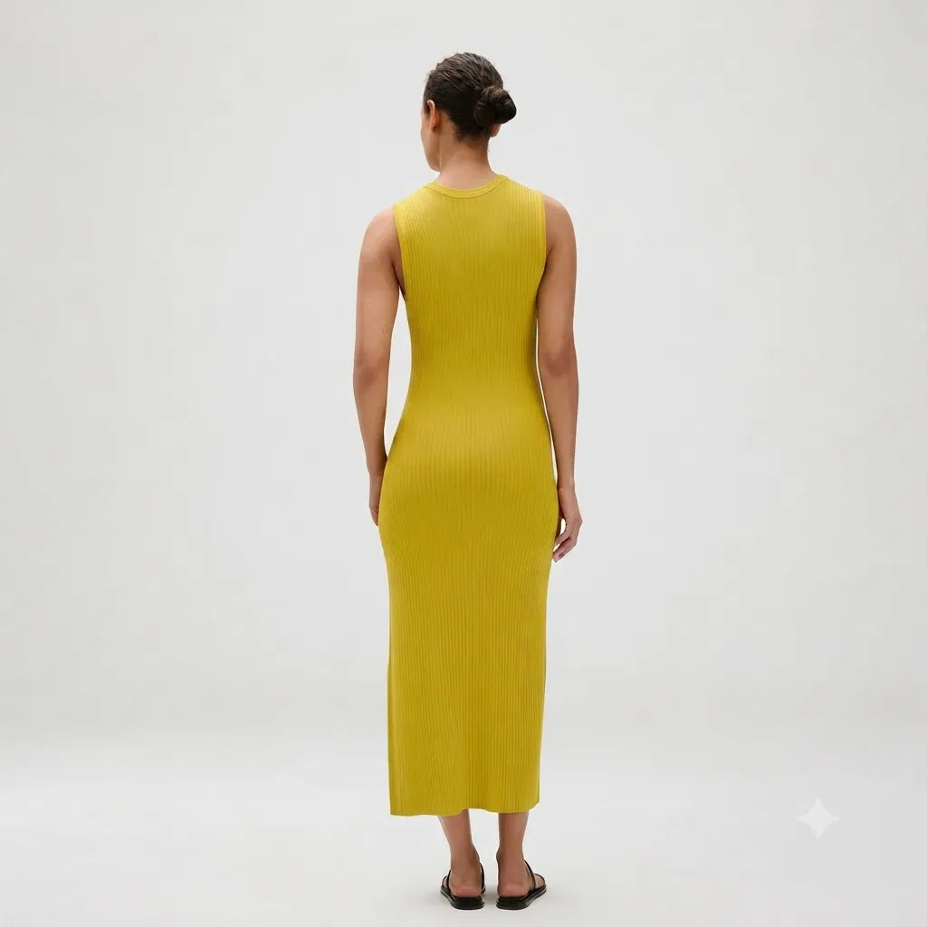 Calvin Klein  Women's Pistachio Viscose Ribbed Maxi Dress