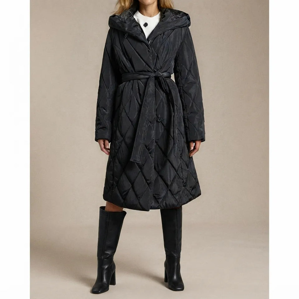 Sinsay Women's Black Belted Quilted Coat