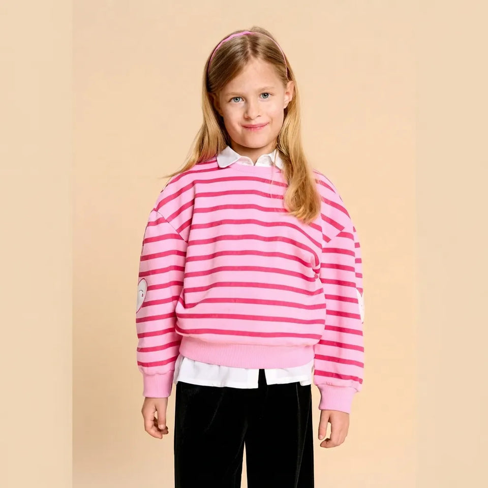 Sinsay Girl's Pink Striped Sleeve Heart Graphic Sweatshirt