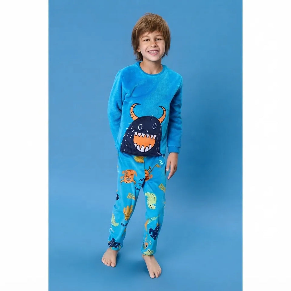Sinsay Boy's Blue Monster-Themed Two Piece Pajama Set