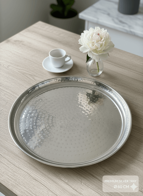 Lucky Tiger Stainless Steel Deep Round Tray 60cm Hammered (RTDHM-50)