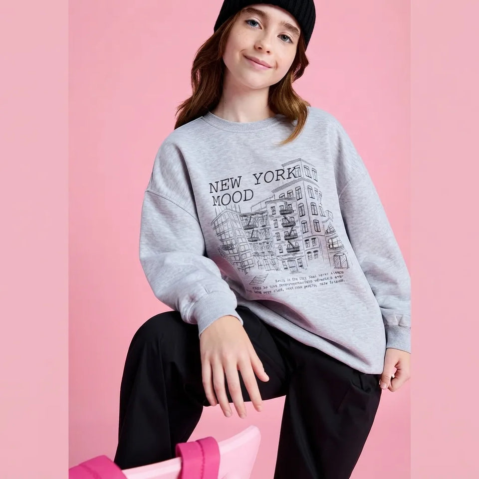 Sinsay Girl's Light Heather Grey Printed Sweatshirt