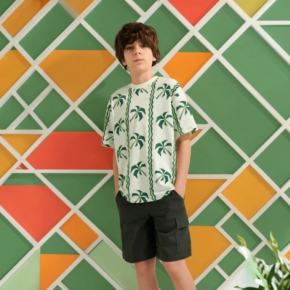 Sinsay Boy's Cream with Palm Trees All-Over Prints T-Shirt