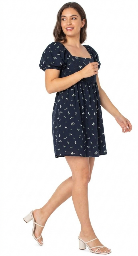 Celebrity Pink Women's Navy Floral Printed Square-Neck Babydoll Dress|Celebrity Pink In Lebanon