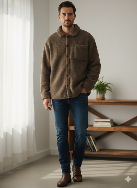 Basic Apparel Men's Dark Khaki Fleece Jacket |Basic Apparel In Lebanon