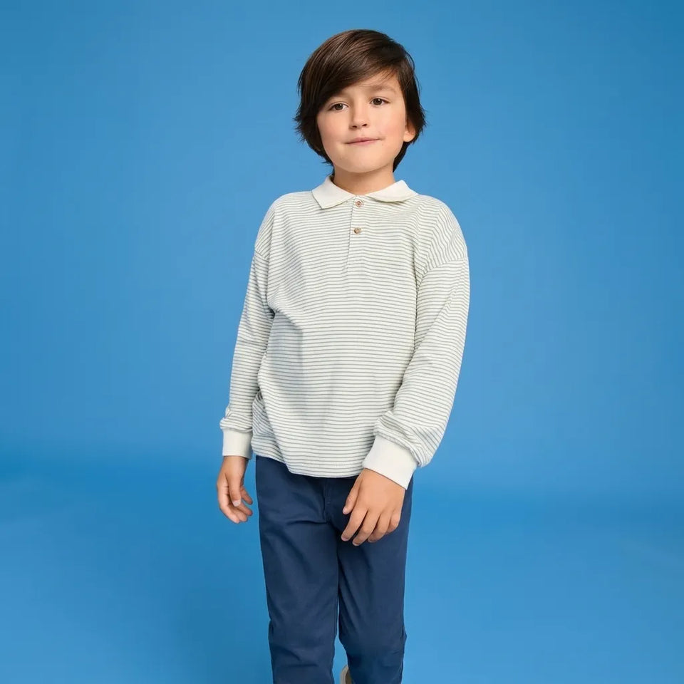 Sinsay Boy's White Stripped Polo Neck Sweatshirt
