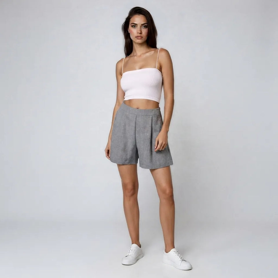 Sinsay Women's Gray High-Waisted Pleated Tailored Shorts