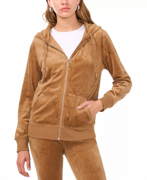 Vince Camuto Women's Camel Velour Zip-Up Hoodie | Vince Camuto in Lebanon