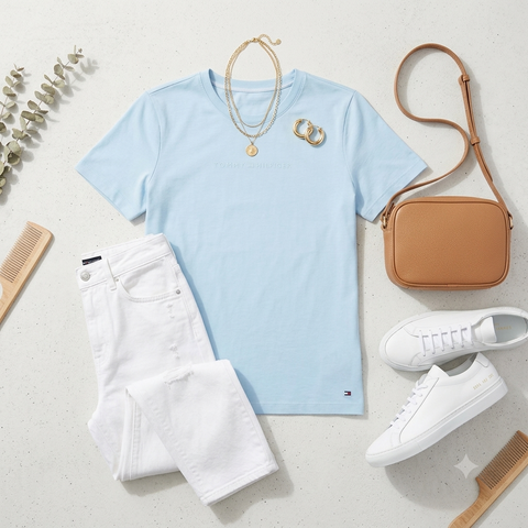 Tommy Hilfiger Women's Blue Classic Logo Crew-Neck T-Shirt|Tommy Hilfiger In Lebanon