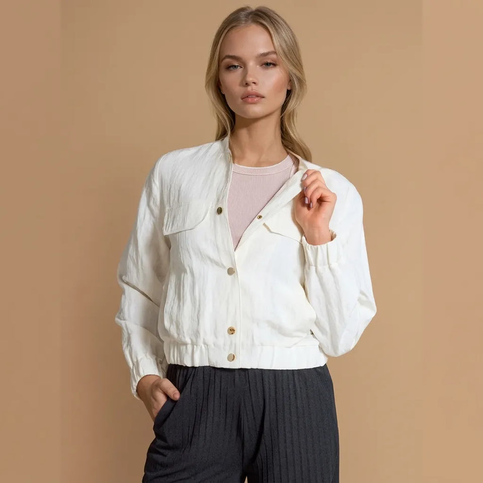 Sinsay Women's Cream Patch Chest Pocket with Golden Buttons Jacket