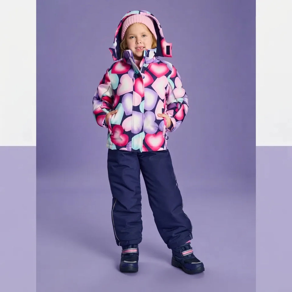 Sinsay Girl's Multi-Color Heart Print Hooded Puffer Jacket