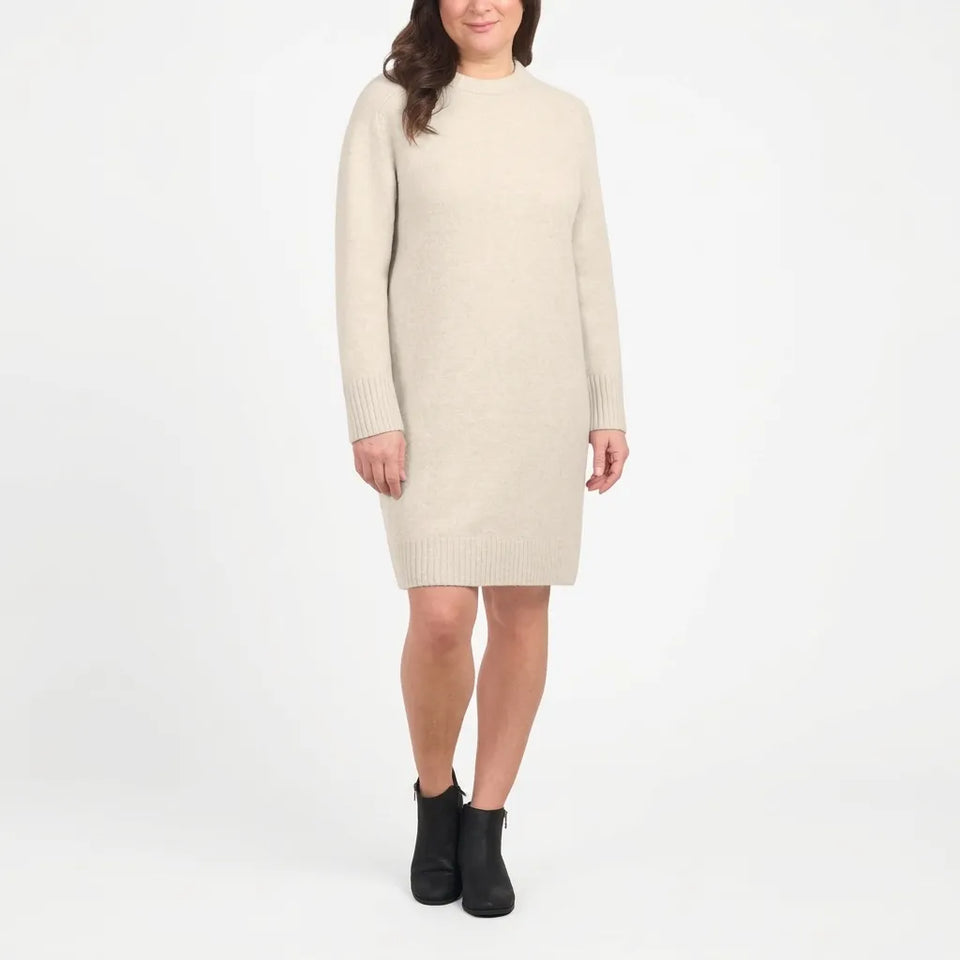 Dalia Women's Beige Mix Knit Long Sleeve Sweater Dress