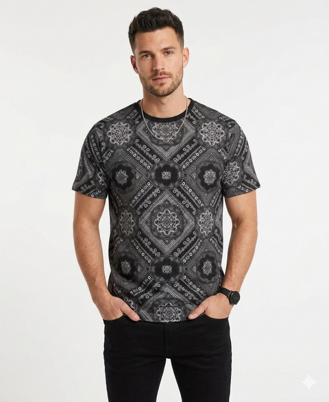 Redefined Rebel Men's Black & White Bandana Print Crew Neck T-Shirt | Redefined Rebel in Lebanon