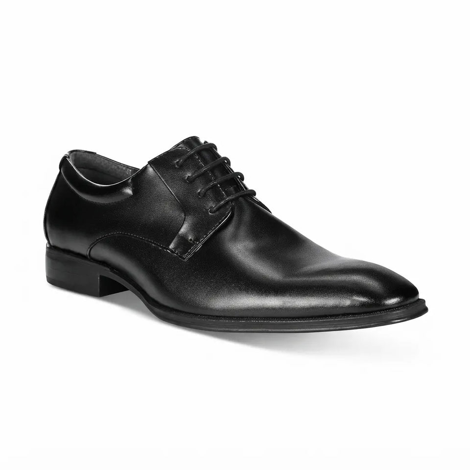 Gray leather dress shoe on a white background