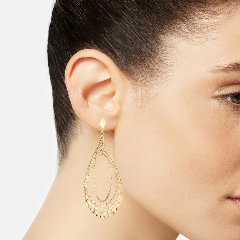 Macy's Women's 14k Gold-Plated Textured Multi-Teardrop Drop Earrings