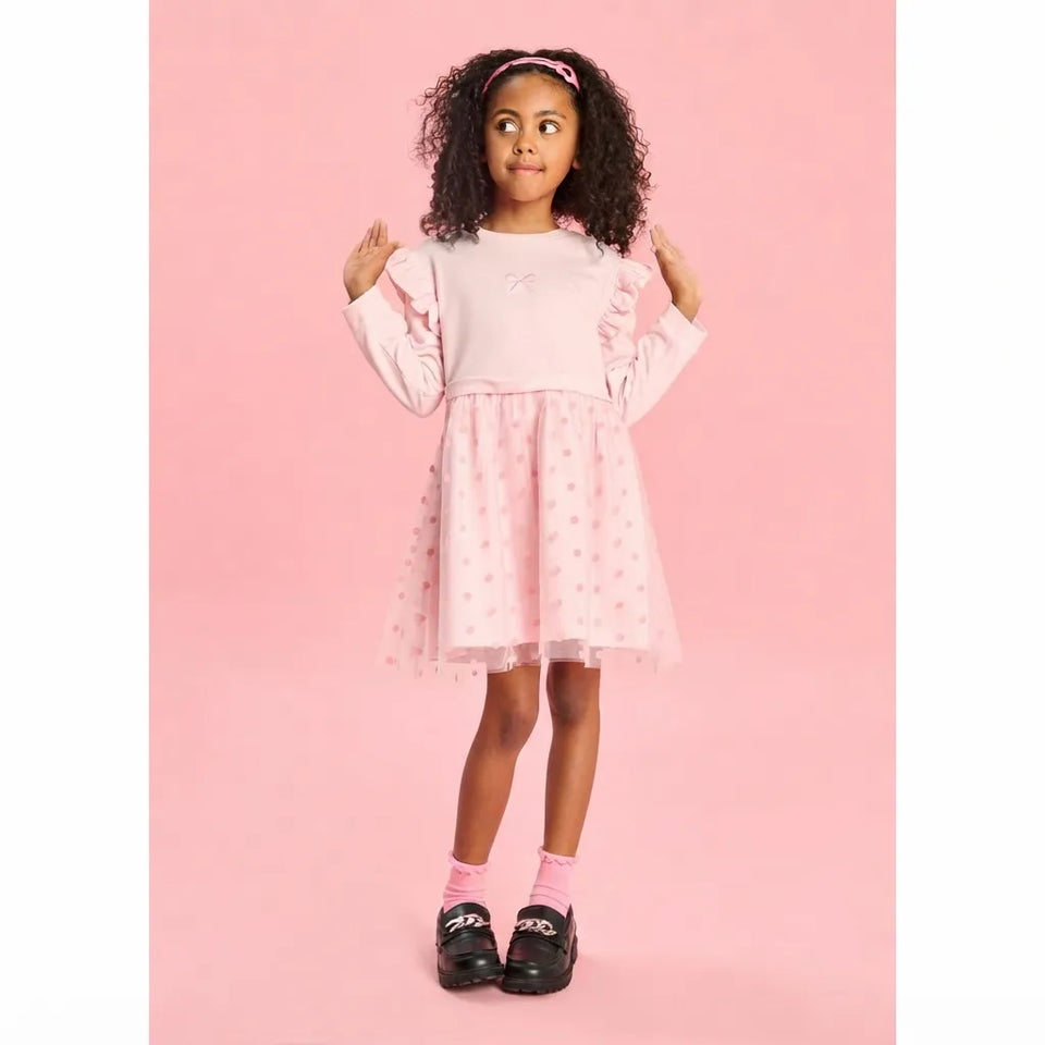 Sinsay Girl's Light Pink Bow Embroidered Dress