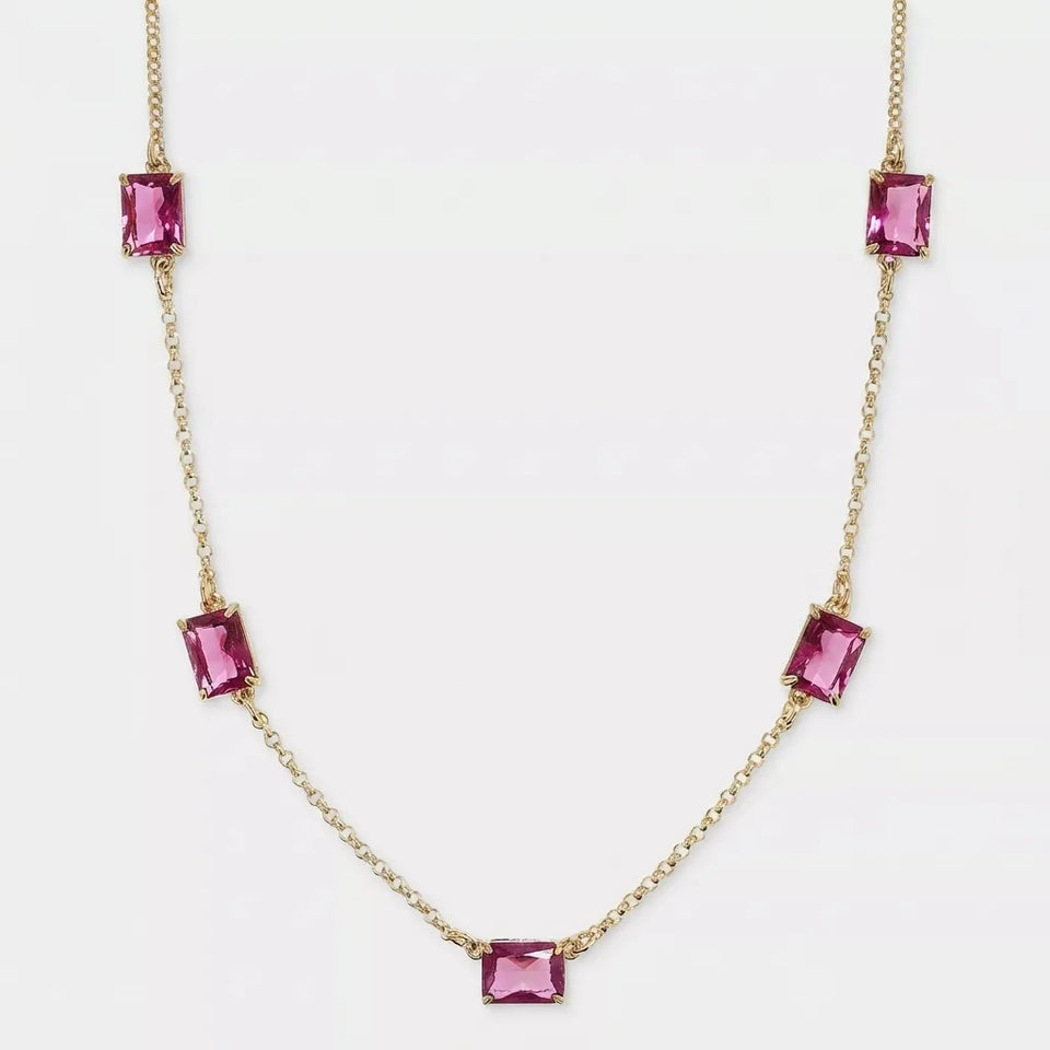 Lauren Ralph Lauren Women's Gold-Tone Fuchsia Station Collar Necklace