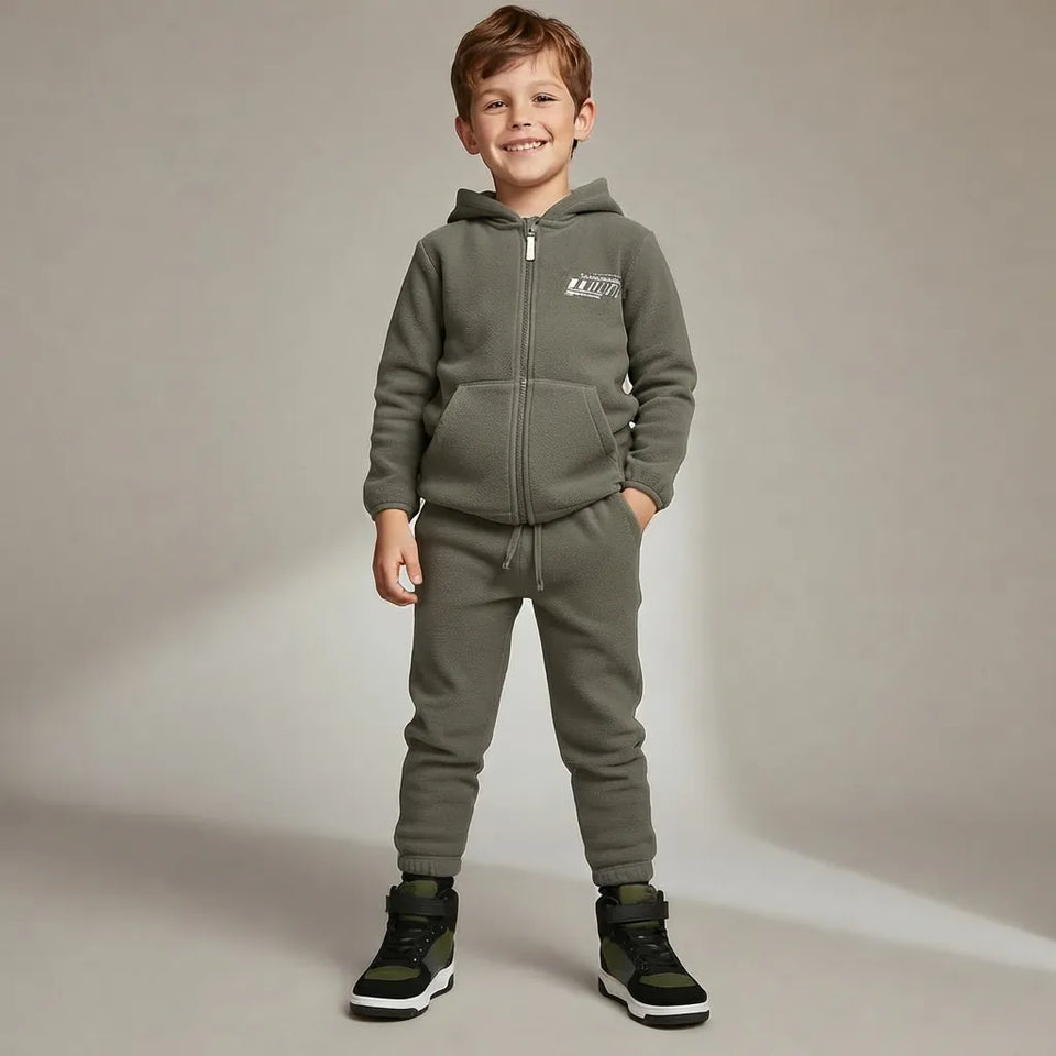 Sinsay Boy's Grey Chest Printed Polar Fleece Hooded Jacket