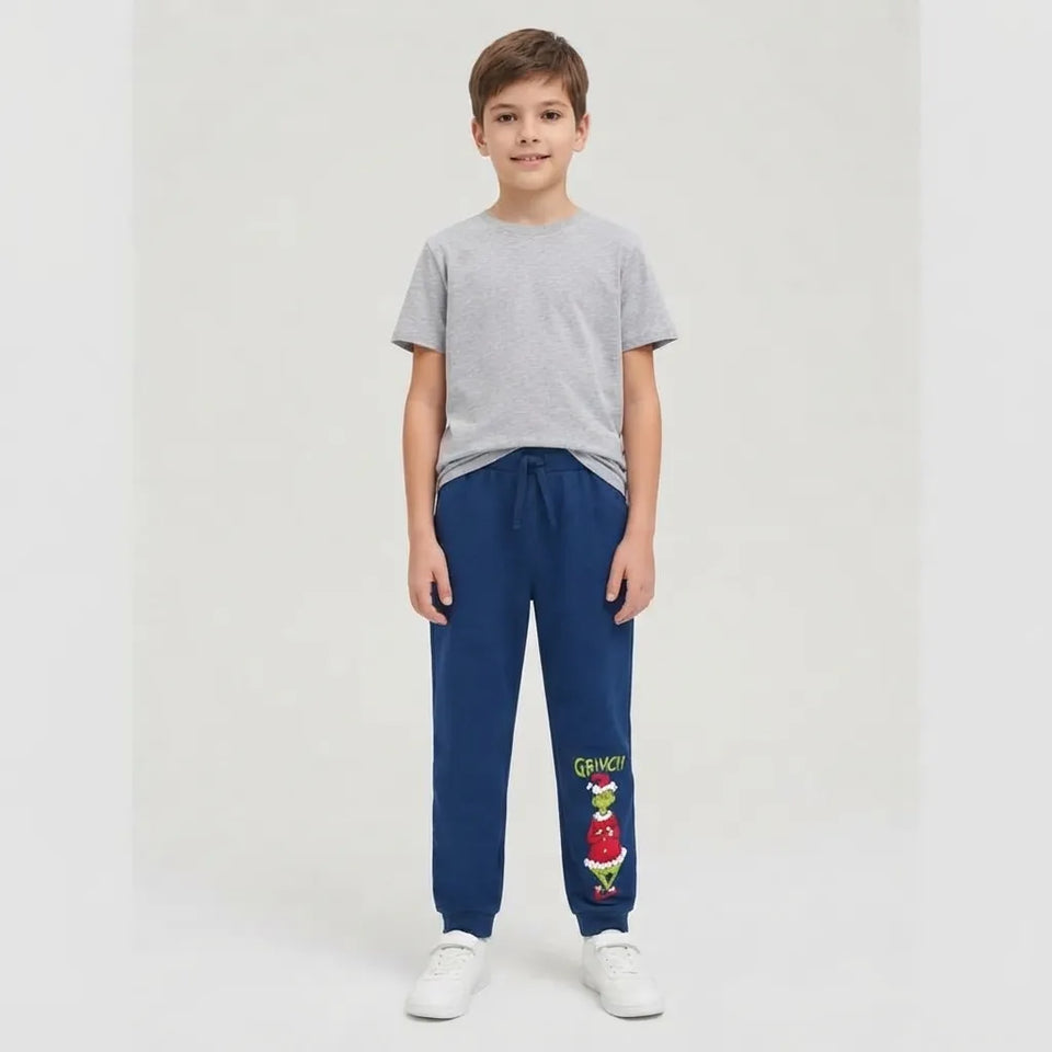 Sinsay Boy's Dark Blue Elastic Drawstring GRINCH Printed Sweatpant