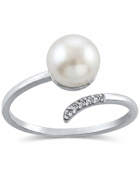 Giani Bernini Women's Sterling Silver Cultured Pearl & Cubic Zirconia Bypass Ring|Giani Bernini In Lebanon