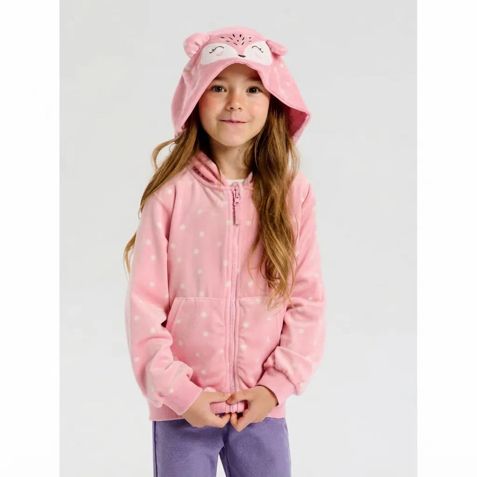 Sinsay Girl's Pink Dotted Fox Face Hooded Jacket