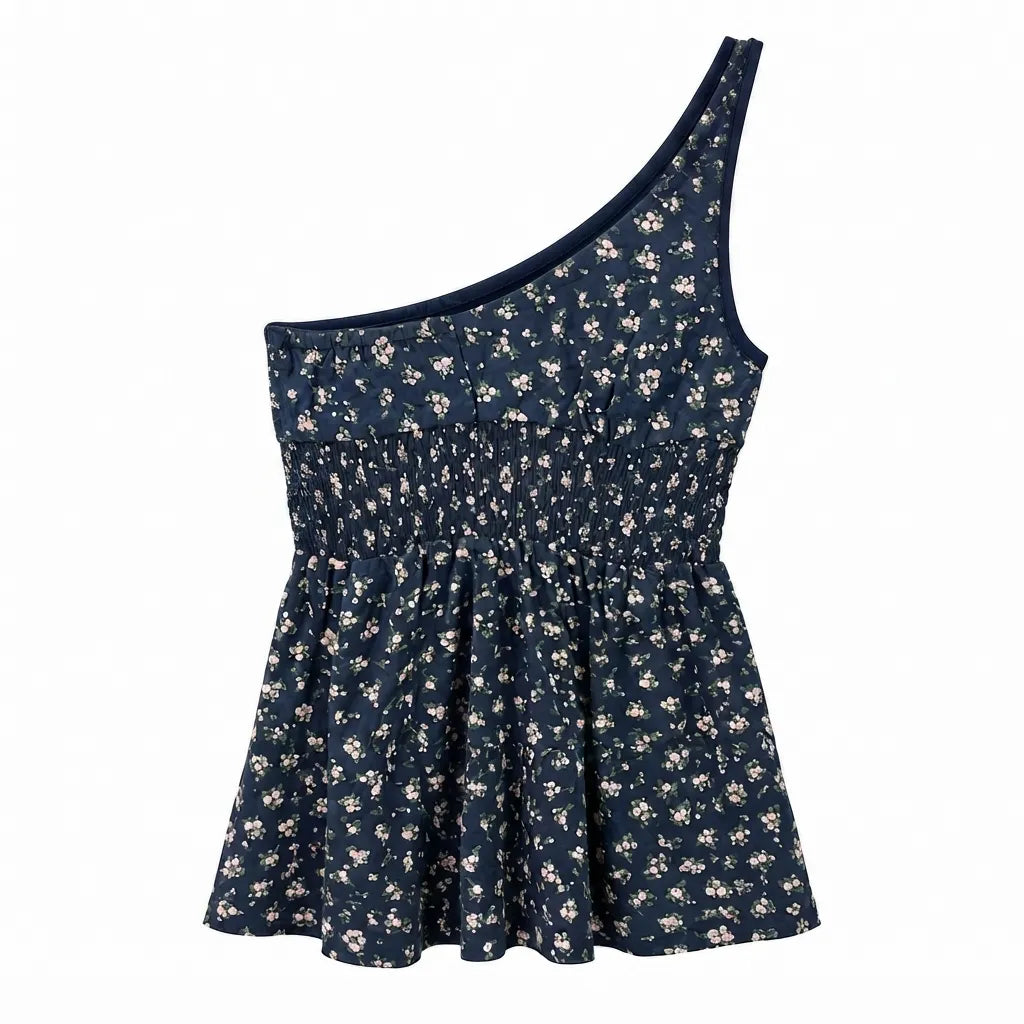 Planet Heart Women's Navy  One-Shoulder Floral Smocked Mini Dress