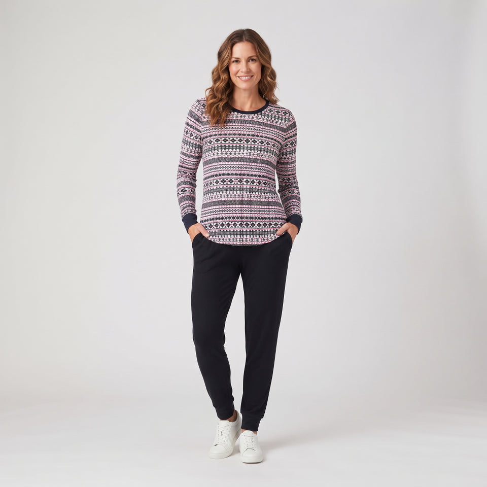 Cuddl Duds Women's Multicolor Fair Isle Long-Sleeve Pajama Top