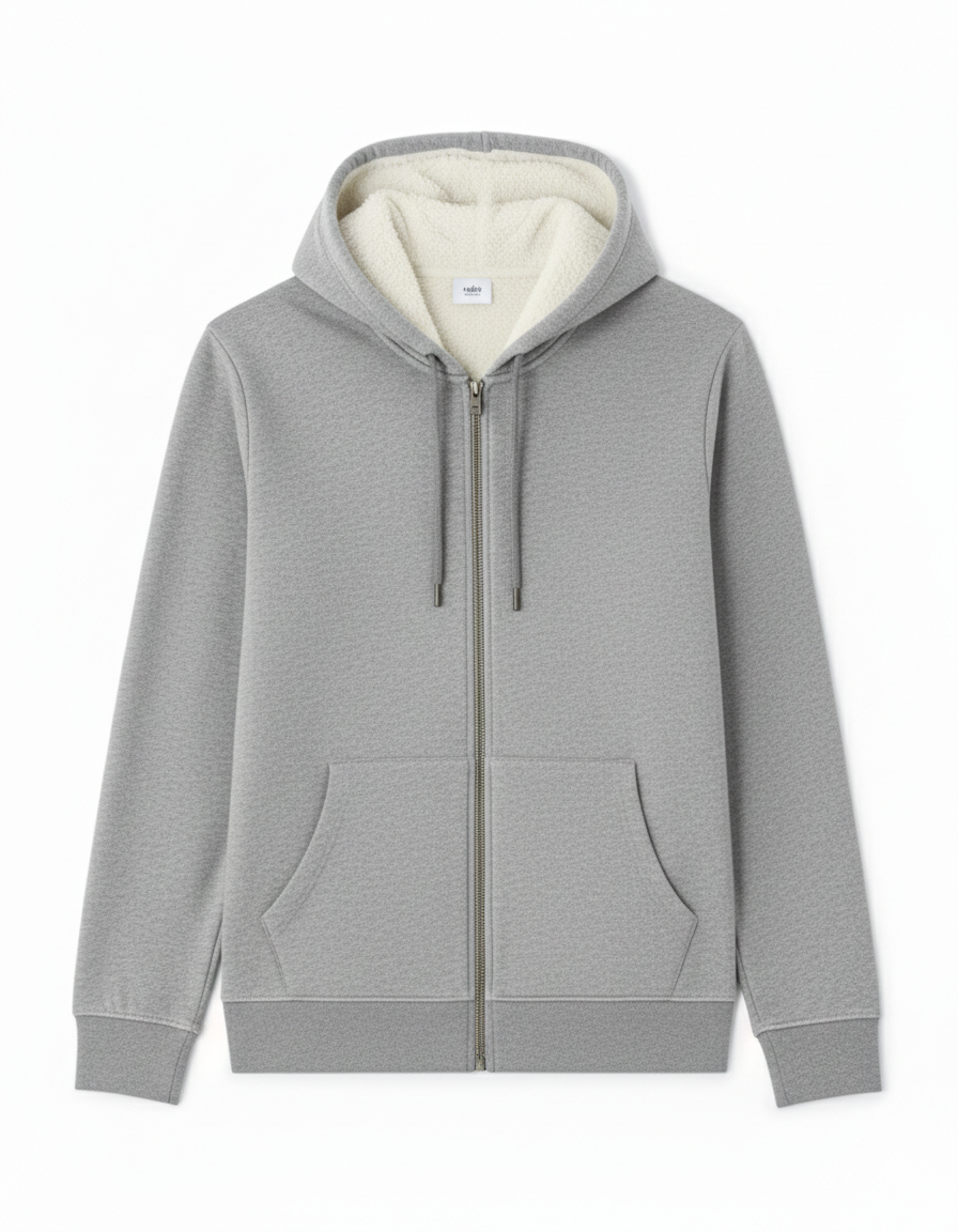 Celio Men's Grey Sherpa-Lined Zip-Up Hoodie | Celio in Lebanon