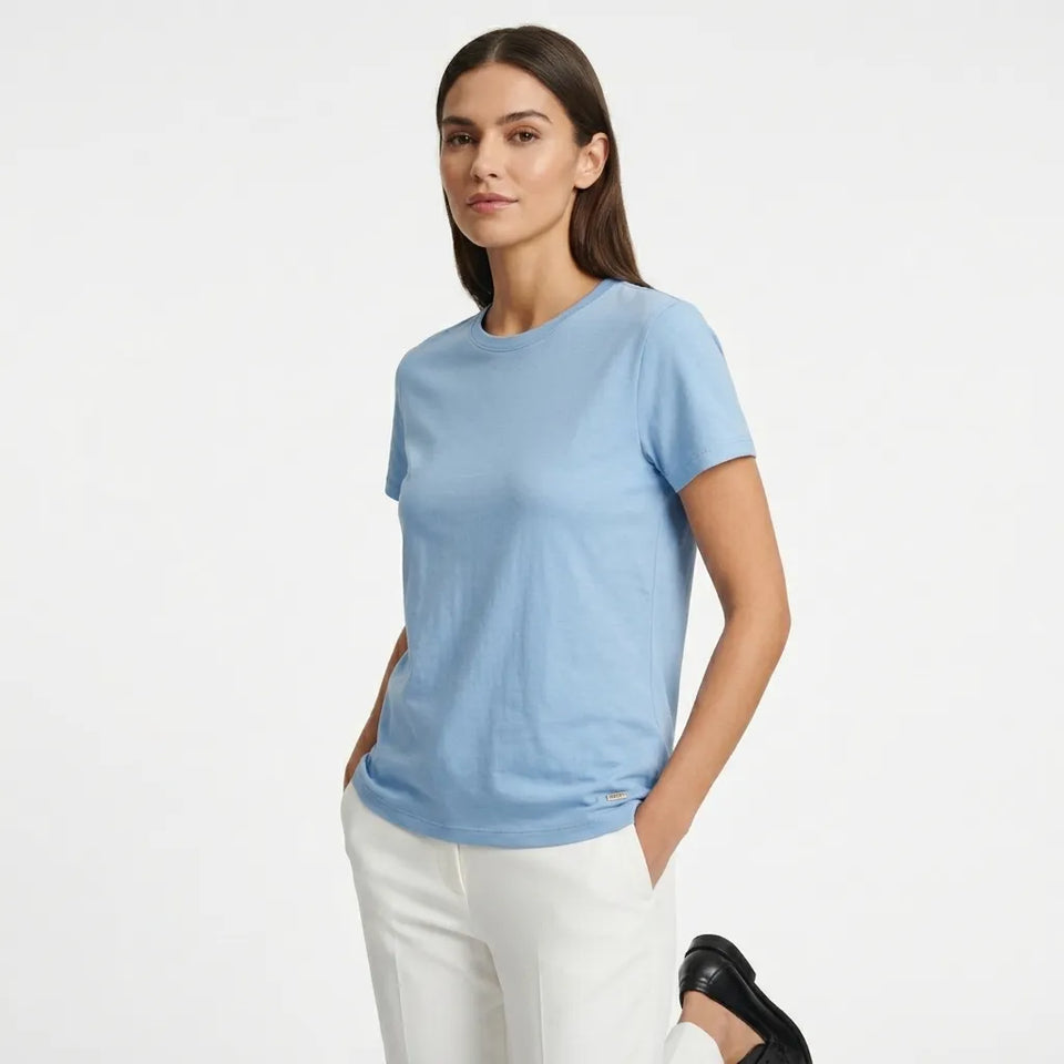 DKNY Women's Blue Cotton Crewneck Short Sleeve T-Shirt
