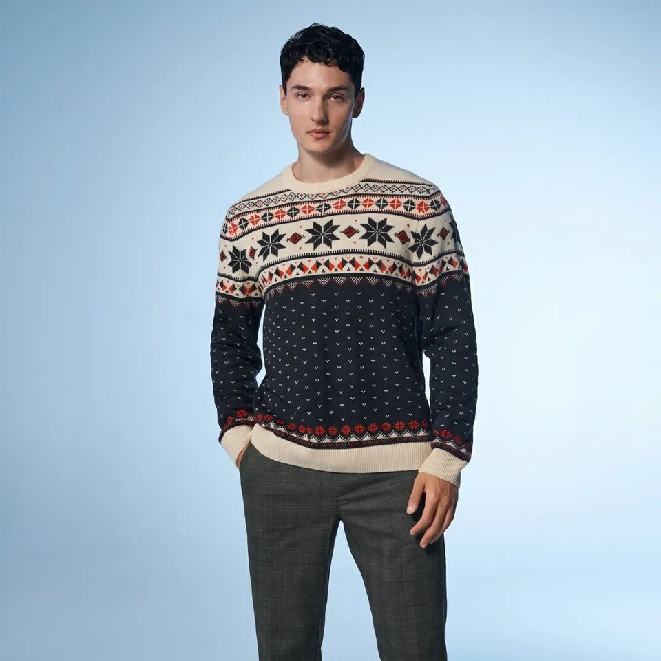 Sinsay Men's Navy Nordic Fair Isle Style Sweater