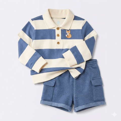 Cloud Island Baby Boys' Navy Blue Long Sleeve Striped Polo and Shorts Set  | Cloud Island in Lebanon