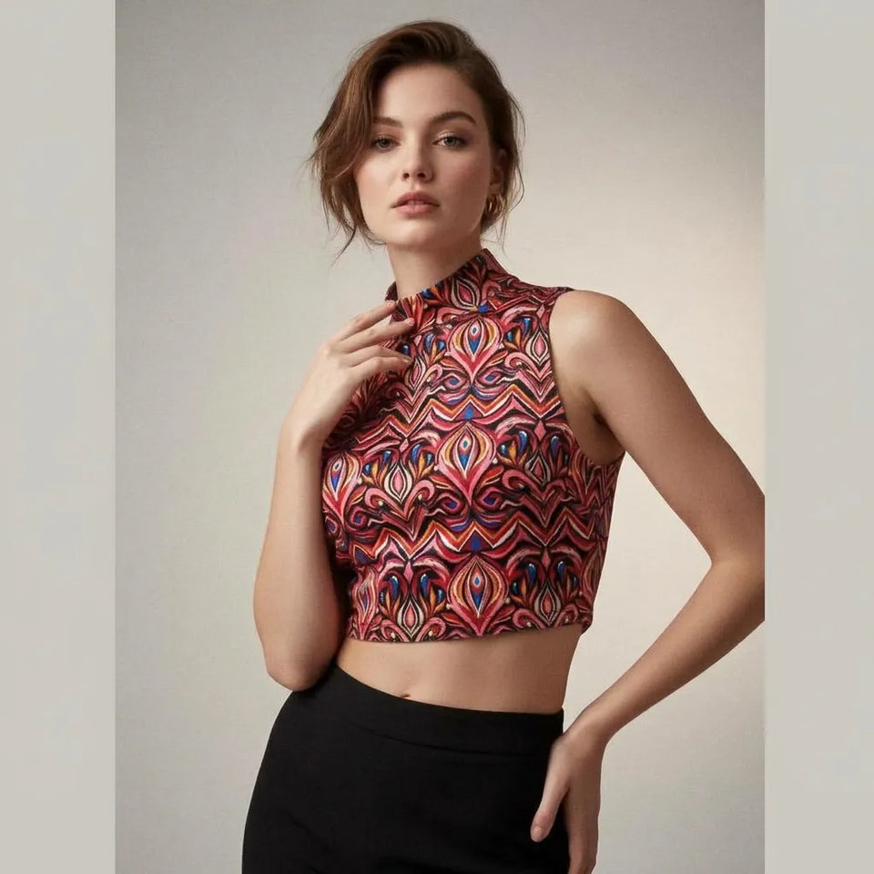 Sinsay Women's Multicolored Vibrant Ethnic Motif Crop Top