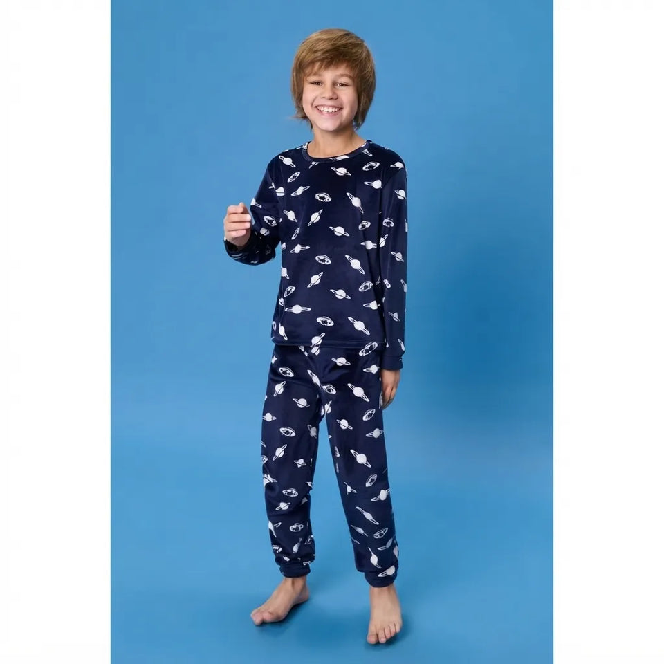 Sinsay Boy's Navy All-Over Space Print Two Piece Pajama Set