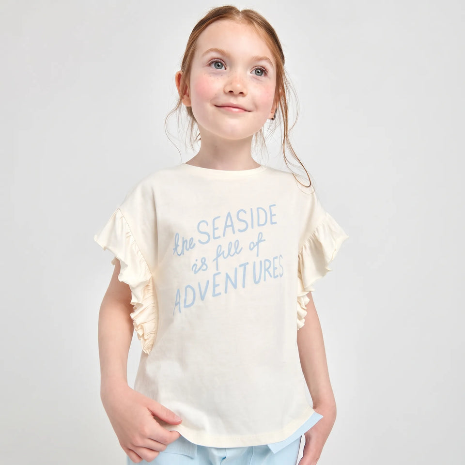 Sinsay Girl's Cream Ruffled Sides T-Shirt