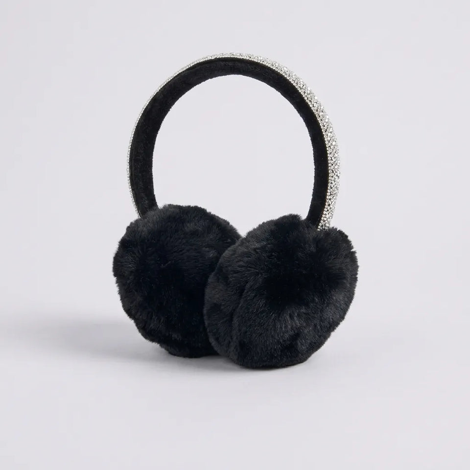 I.N.C International Concepts Women's Black Crystal Band Faux Fur Earmuff