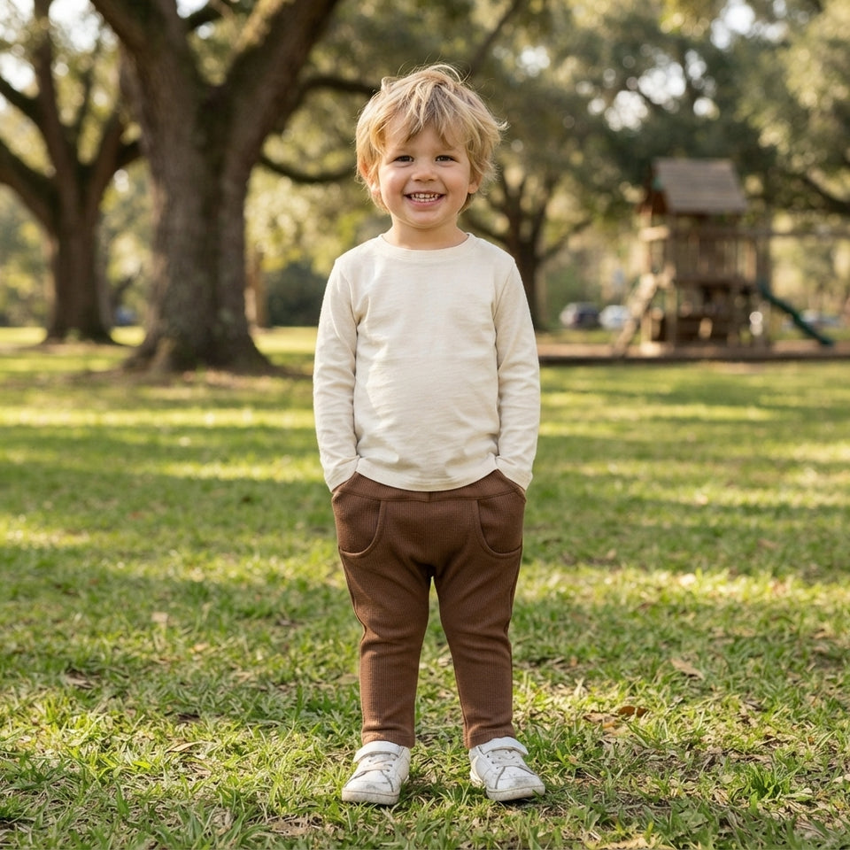 Sinsay Boy's Brown Ribbed Knit With Front Pockets Pants