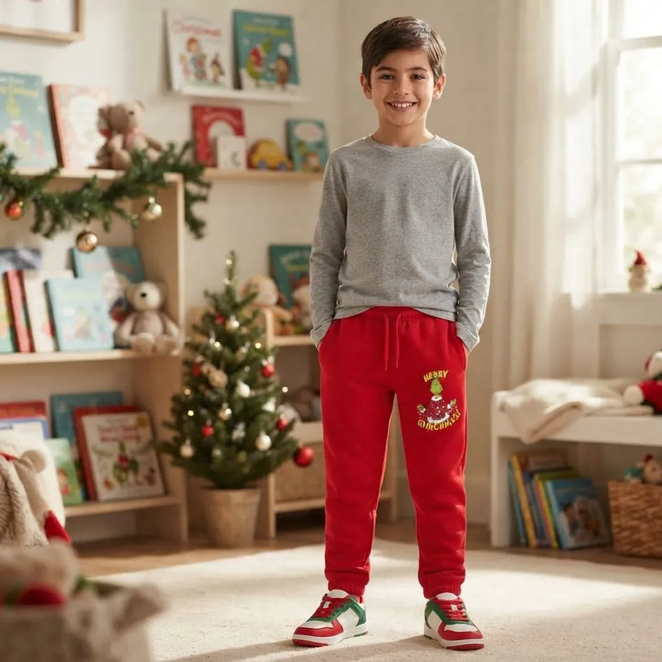 Sinsay Boy's Red "Merry Grinchmas!" Graphic Sweatpants