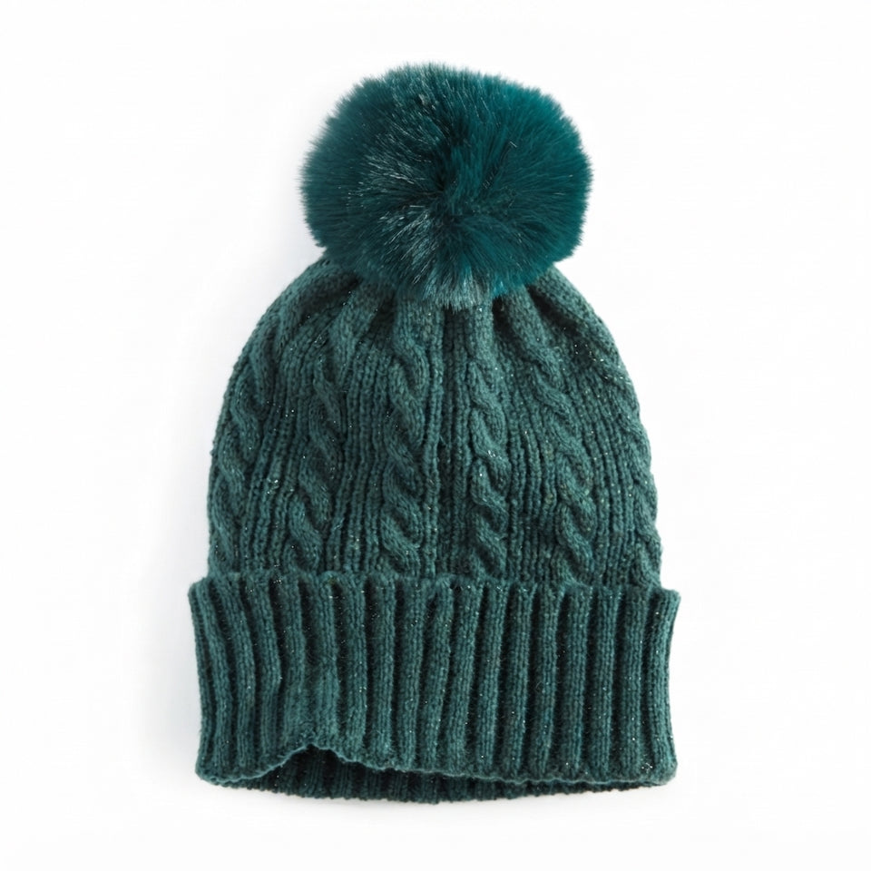 Style & Co Women's Pine Shine Pom-Pom Cable Knit Beanie