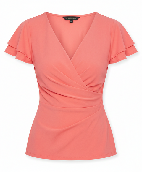 Vince Camuto Women Coral Pink Flutter Sleeve Wrap Top | Vince Camuto in Lebanon