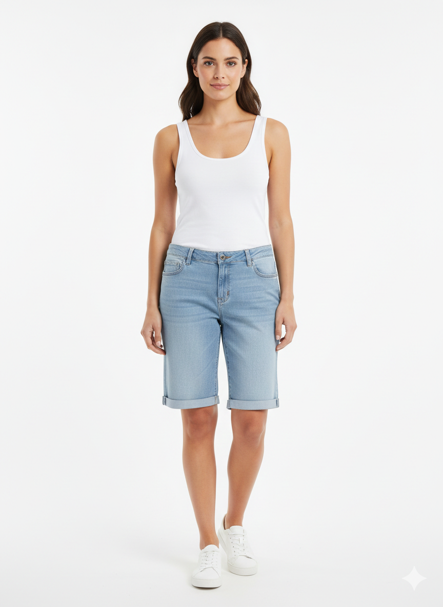 Celebrity Pink Women’s Light Blue Mid-Rise Bermuda Denim Shorts | Celebrity Pink in Lebanon