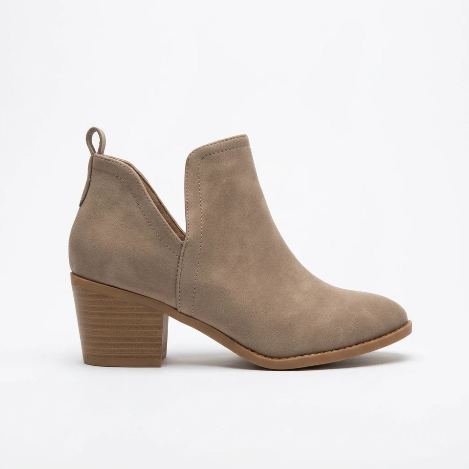 Trends Women's TaupeSquare Toe Chunky Low Heel Boots