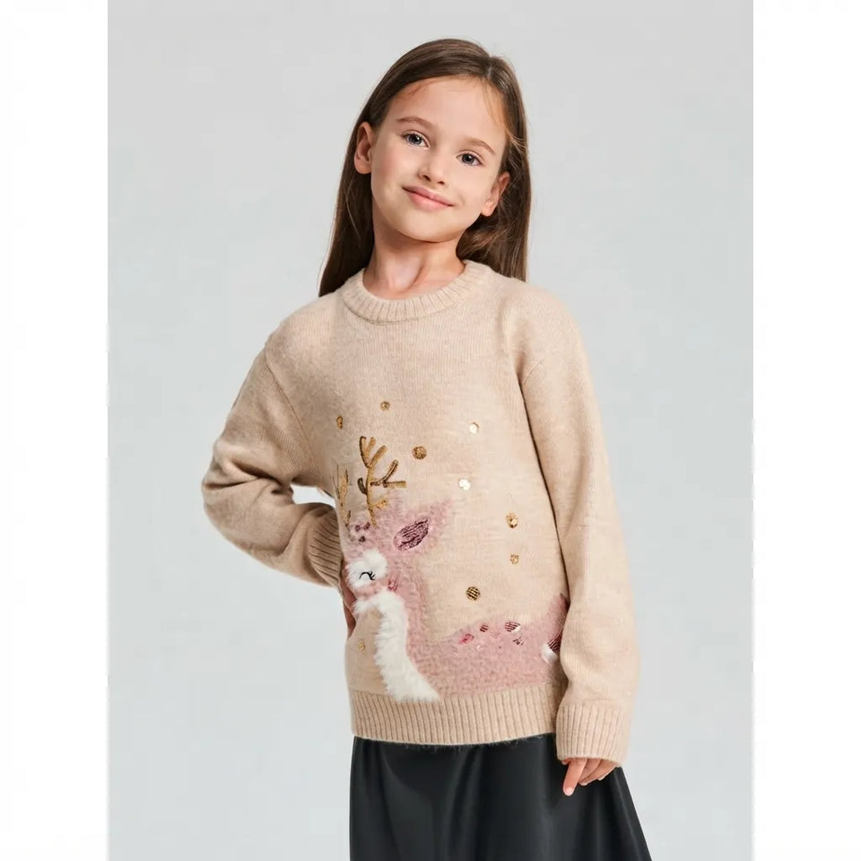 Sinsay Girl's Beige Reindeer Knitted Blouse