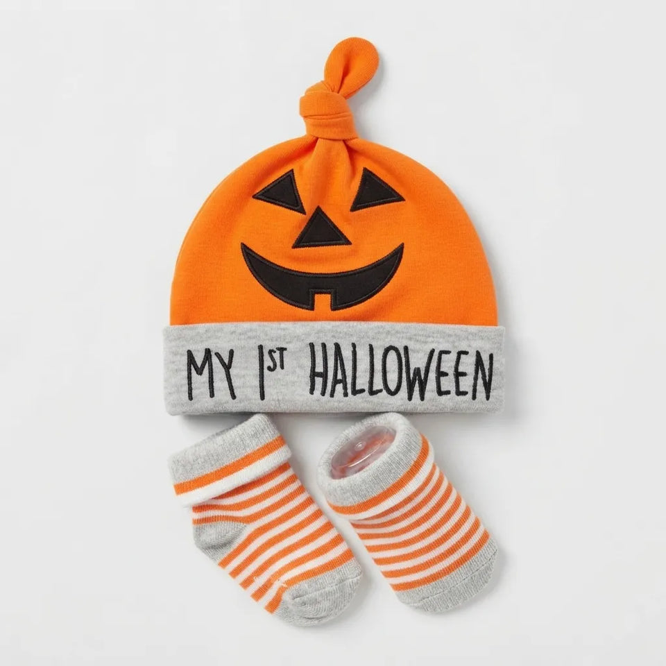 Essential Baby Unisex Baby Orange Pumpkin Halloween Hat & Socks Set